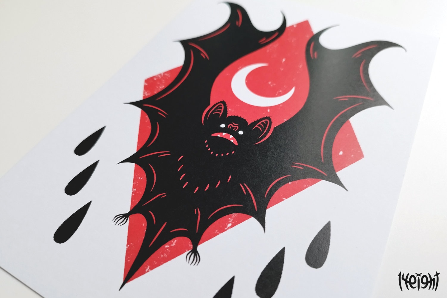 Night Flight - Bat Print - A5 artwork / Gothic home decor / Vampire Bat poster / Halloween / Dracula / Crescent Moon / Dark Art / Goth gift