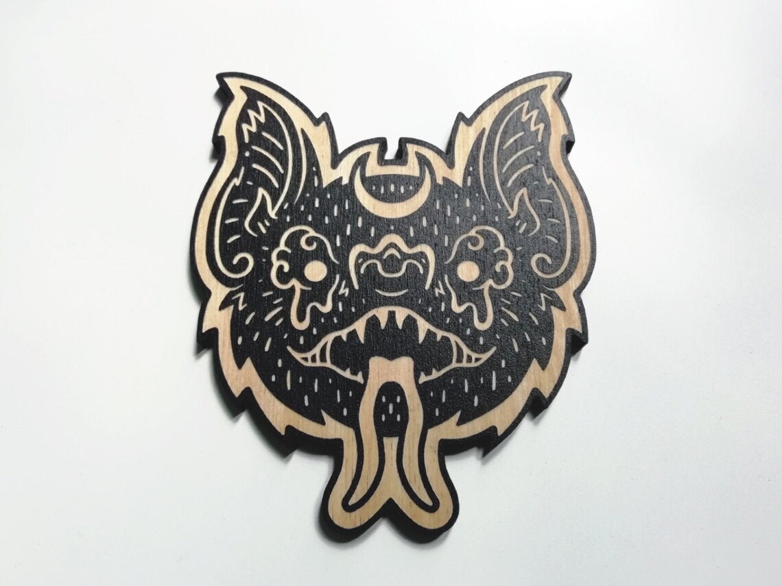 Night Fiend Laser Engraved Wooden Bat / Yokai / Cryptid / Etsy