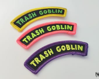 Trash Goblin - sew on embroidered patch / small rocker patch for jackets / chaos goblin / RPG patch / boardgame patch / green goblin head