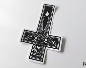 The King - Inverted crucifix sticker / Occult design / Goth decal / Black Phillip / Goat / Witch sticker / Halloween slaps / Black Phillip