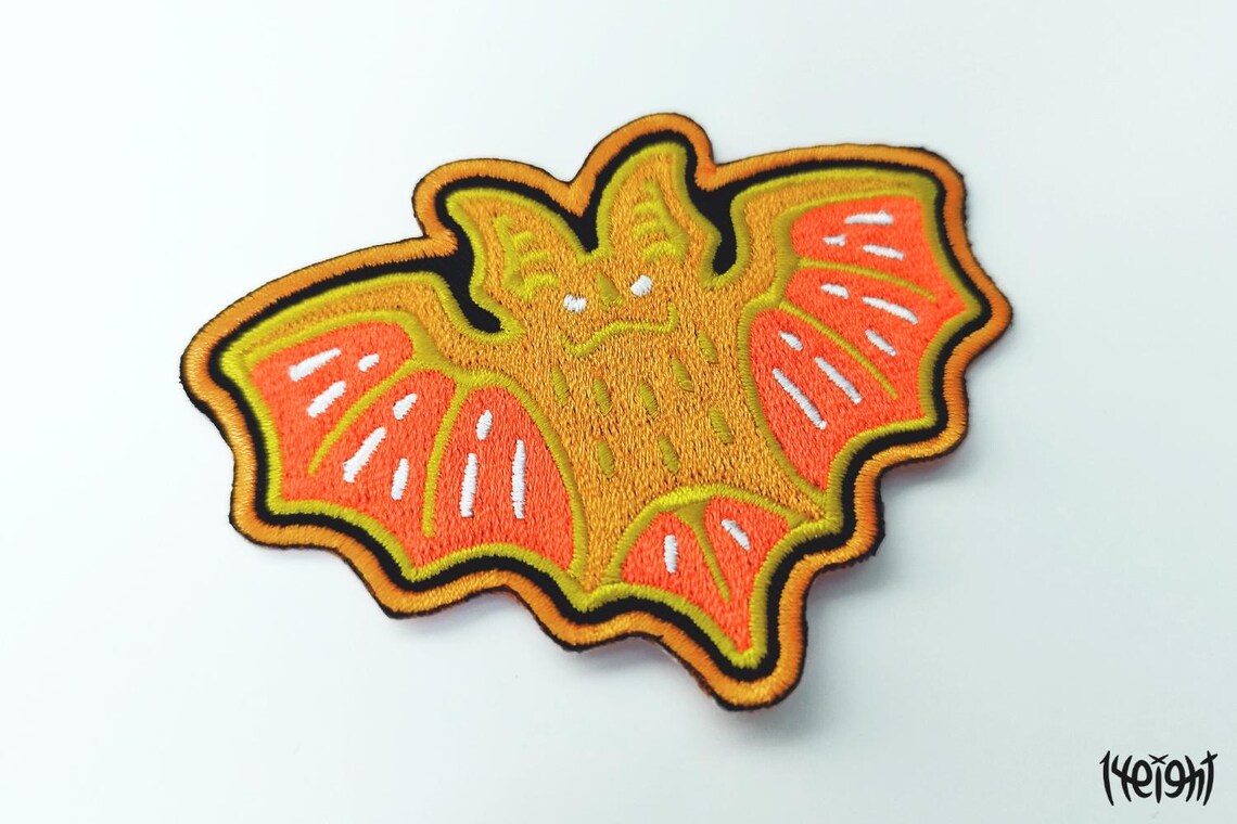 Bat Patch Fruit Bat - Embroidered Neon Jacket Patches / Pastel Goth Iron on ...
