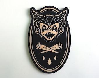Party All Night - Laser Engraved Bat Woodcut / Goth home decor / Gothic wall hanging / Altar / Vampire art / Horror Gift / Dracula / Witch