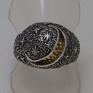 crescent moon smile ring_1 (s_m-R.37) / moon and stars sterling silver jewelry unique statement ring
