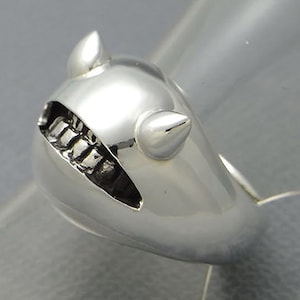 leende ring_8 (s_m-R.16) / unik ring med horn i sterlingsilver, smycken med obehaglig leende
