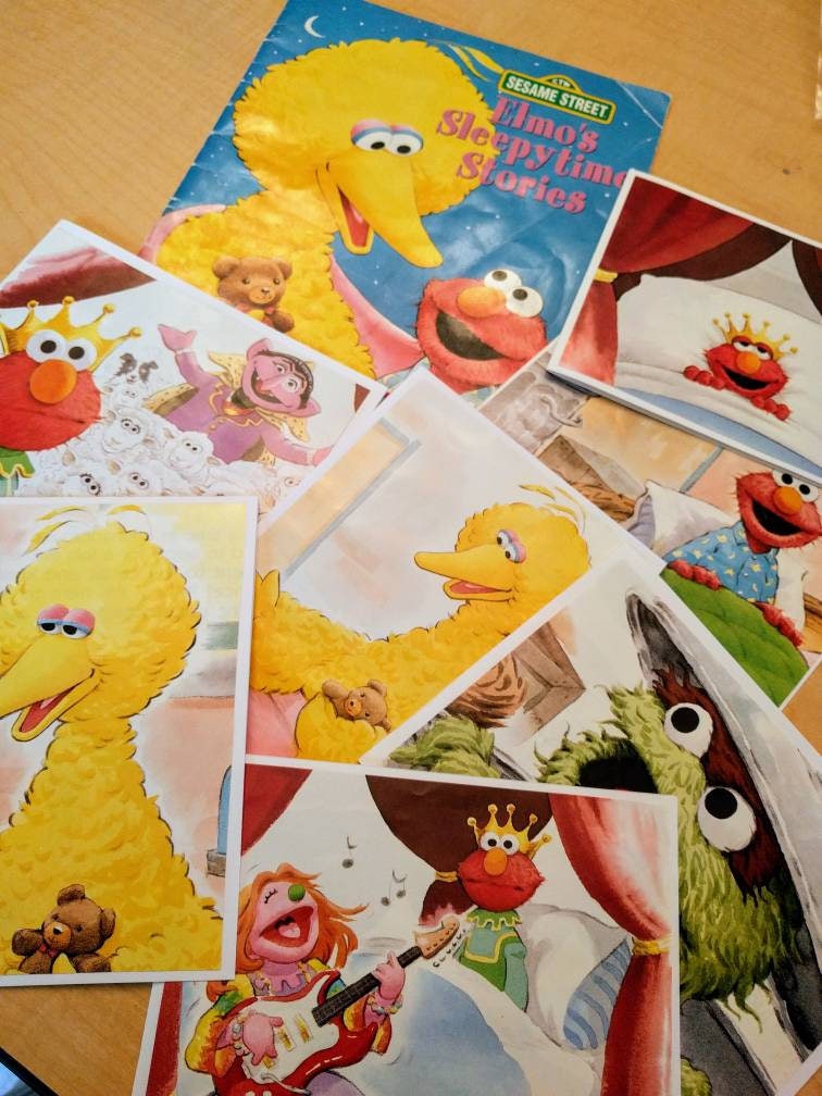 Big Bird tells Elmo a bedtime story. Set of 7 blank cards with Etsy