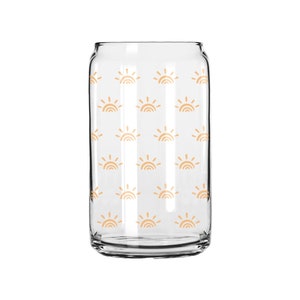 Sunshine Clear Glass Tumbler | Sun Iced Coffee Tumbler | Aesthetic Iced Coffee Glass | Trendy Glass Can | Cute Glass Cup Clear Suns