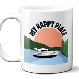 My Happy Place Speed Boat Mug | Personalized Speed Boat Mug | Lake Mug | Speed Boat Gift | 11 oz or 15 oz Mug