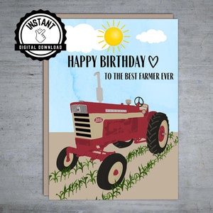 Miglior agricoltore di sempre buon compleanno / Biglietto di compleanno del trattore / Biglietto del trattore stampabile / Download digitale istantaneo pieghevole 5X7