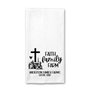 Faith Family Farm Tea Towel | Harvest Is Plentiful Towel | Fall Harvest Towel | Farm House Decor for Kitchen | Kitchen Tea Towel Farmhouse