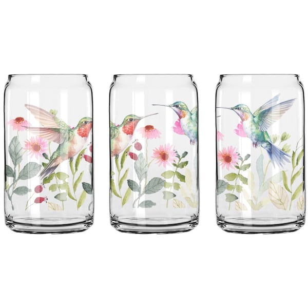 Kolibri Blumen Kaffeeglas Dose | Aquarell Kaffeeglas Dose | Ästhetische Glasdose | Birder Eiskaffeetasse | Ästhetisches Naturgeschenk