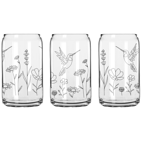 Kolibri Blumen Kaffeeglasdose | Line Art Kaffeeglasdose | Ästhetische Glasdose | Birder Eiskaffeetasse | Ästhetisches Naturgeschenk