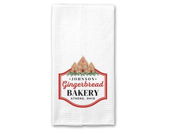 Christmas Tea Towel Gingerbread | Family Gingerbread Towel | Christmas Gingerbread Kitchen Towel | Tea Kitchen Towel Gingerbread Cookies