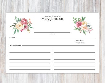Printed Personalized Set of Recipe Cards, Kitchen Personalized Gifts, Set of 16, Personalized Recipe Cards, Recipe Box Wedding 5x7