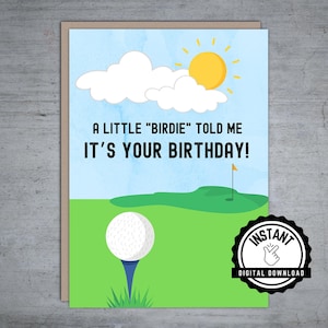 Een klein vogeltje vertelde me dat het je verjaardag is | Gelukkige verjaardag golfkaart | Grappige Golf verjaardagskaart | Opvouwbare 5X7 Instant Digitale Download