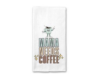 Mama Braucht Kaffee Geschirrtuch | Retro Kaffee Waffel Geschirrtuch | Geschirrtuch | Kaffeesüchtig Geschirrtuch | Pop Kultur Handtuch