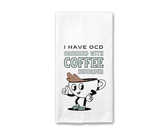 Obsessed With Coffee Küchentuch | Retro Kaffee Waffel Geschirrtuch | Lustiges Geschenk Küchentuch | OCD Lustiges Geschirrtuch | Popkultur-Handtuch