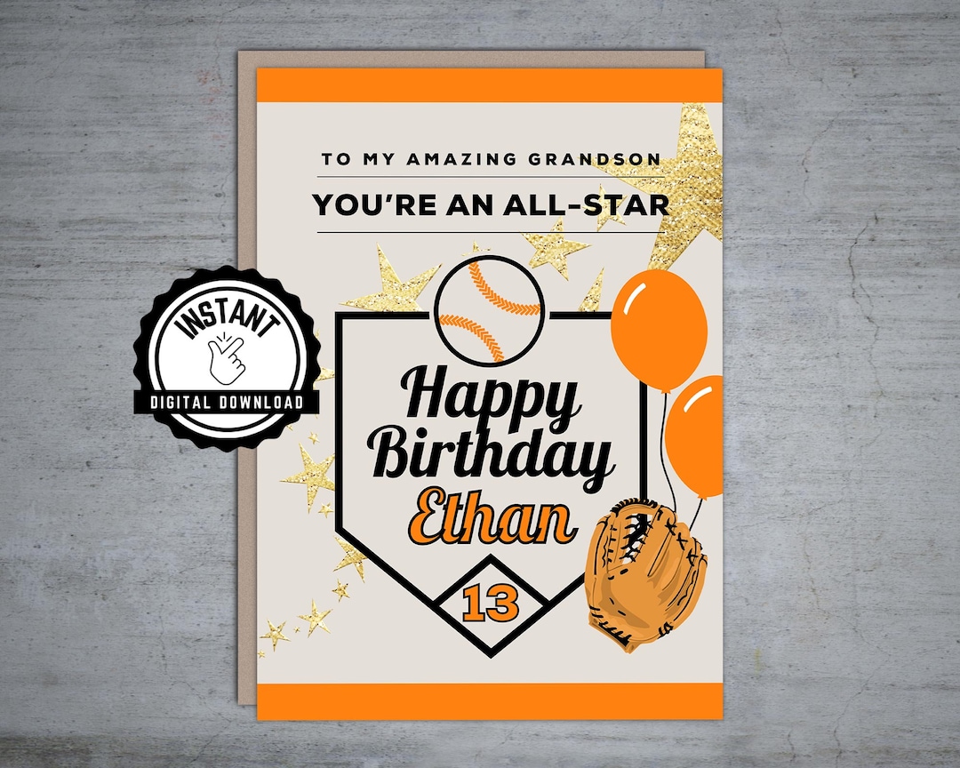 Personalized Baseball Happy Birthday Card | Baseball Birthday Card ...