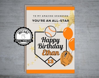 Printable Baseball Birthday Card Homerun Birthday (Instant Download) - Etsy