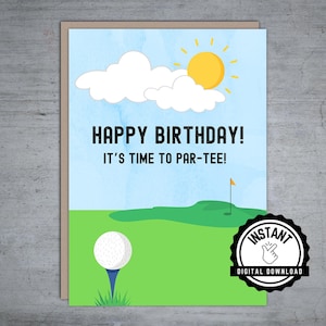 Es hora de par-tee / Tarjeta de golf de feliz cumpleaños / Tarjeta de día de cumpleaños de golf divertido / Descarga digital instantánea plegable 5X7