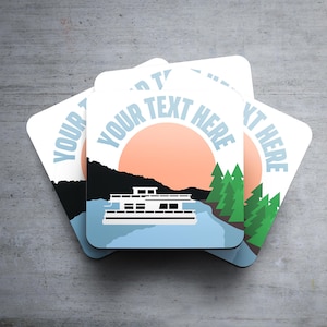 Personalized Houseboat Coasters | Custom Houseboat Coasters | Personalized Lake Coasters | Personalized Houseboat Gifts | Set of 4 Coasters