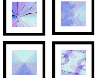 Set of 4 Abstract Purple and Blue Wall Art Prints (Digital Download)