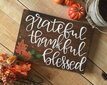 Thankful Grateful Blessed Sign - Etsy