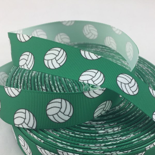 Green Volleyball Grosgrain Ribbons,volleyball ribbons, sports ribbons, Available in 5/8" or 7/8"