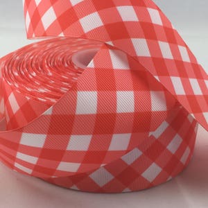 Red plaid Grosgrain Ribbons,red cheer bow, red gingham ribbon. Choose from3/8",  5/8", 7/8", 1.5", 2", or 3" cheer bow ribbons