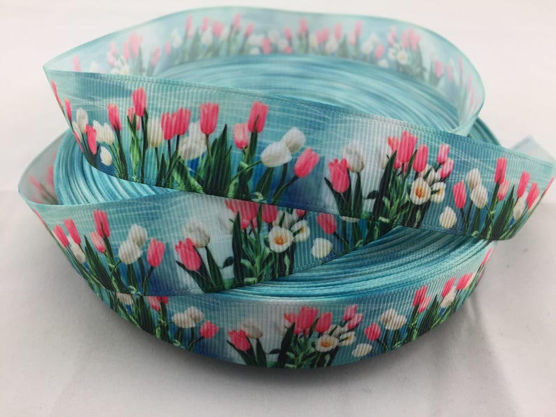 Tulip Grosgrain Ribbons flower ribbons floral ribbons tulip Etsy