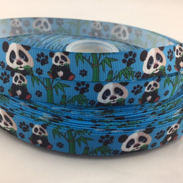 Blue Pandas Grosgrain Ribbons, panda ribbons, panda bear ribbons. Available in 5/8" or 7/8" grosgrain ribbons