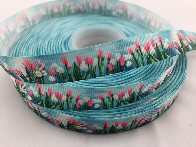 Tulip Grosgrain Ribbons flower ribbons floral ribbons tulip Etsy