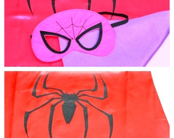 Super hero cape and Mask, Spider Cape and Mask Girl or Boy Spider, kids Costume, Super hero cape and matching mask
