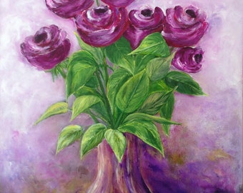 Rose viola, pittura acrilica