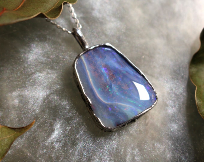Large Boulder Opal and Sterling Silver Pendant