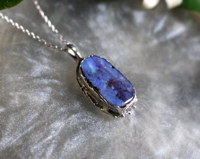 Solid Boulder Opal and Sterling Silver Pendant