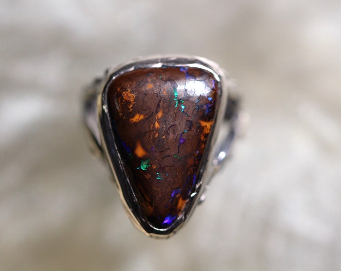 Boulder Opal and Sterling Silver Ring