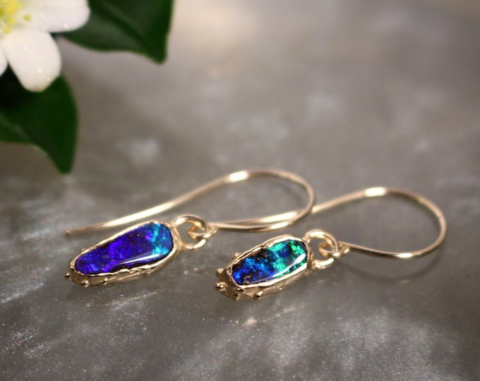 Boulder Opal and Solid 14ct Yellow Gold Earrings