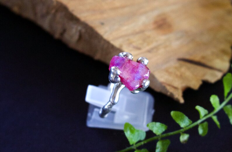 Rough Rainbow Pink Moonstone Set in Drippy Sterling Silver.