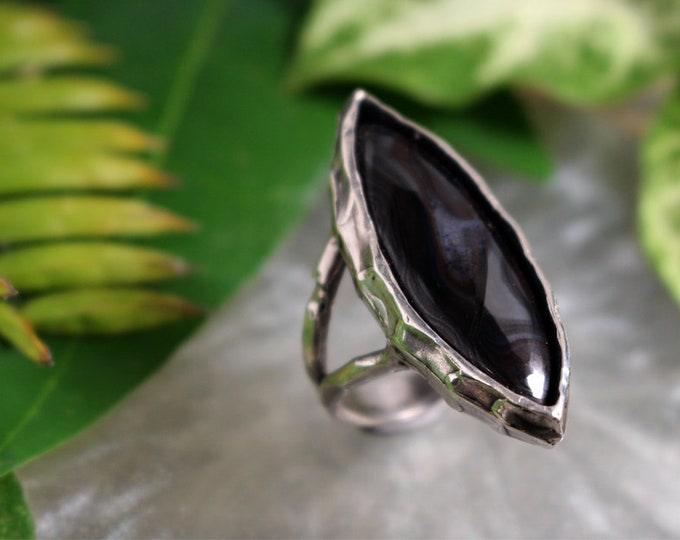 Large Psilomelane and Sterling Silver Ring
