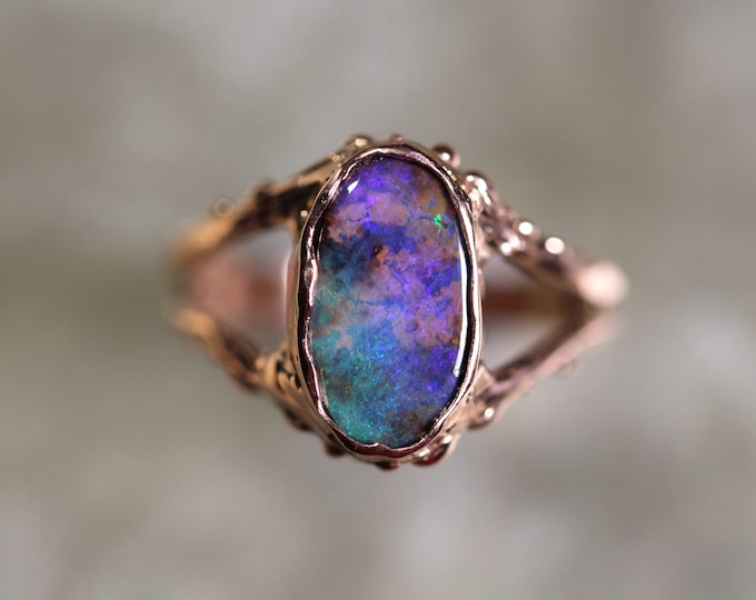 Boulder Opal and Solid 9ct Rose Gold Ring