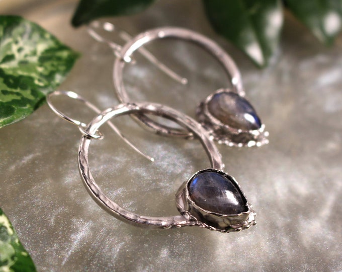 Circle Sterling Silver and Labradorite Earrings