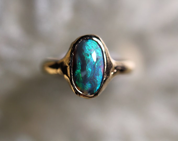 Black Opal and Solid 9ct Yellow Gold Ring