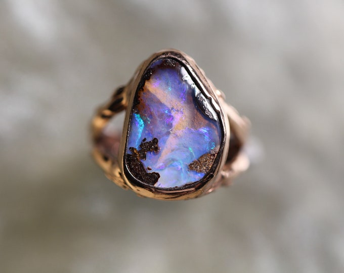 Boulder Opal and Solid 9ct Rose Gold Ring