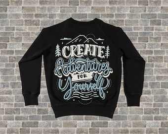 Crea aventuras para ti mismo PNG Archivo BoHo para camisas, tazas, bolsos de mano, sudadera, bricolaje, plantas de regalo, salud mental, cita, gris azul