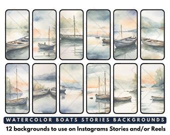 Instagram IG Historias de redes sociales y Reels Fondos Barcos de acuarela Tema de lago Asistente virtual Creador de contenido
