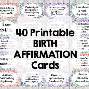 40 Birth Affirmation Cards for Natural Labor / Birth 4x6 Inches Floral Watercolor Girl Colors DIGITAL ITEM - Print Yourself