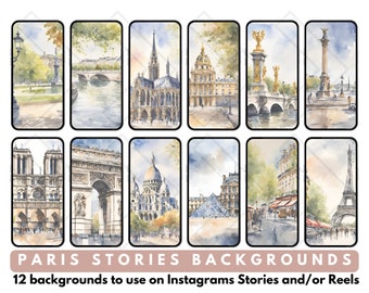 Instagram IG Historias de redes sociales y carretes Fondos Acuarela Tema de lugares emblemáticos de París Asistente virtual Creador de contenido