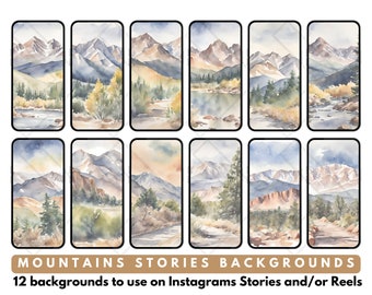 Instagram IG Historias de redes sociales y carretes Fondos Tema de montañas en acuarela Asistente virtual Creador de contenido
