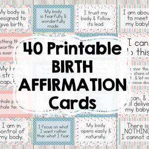 40 Birth Affirmation Cards for Natural Labor / Birth 4x6 Inches Light Pink Floral Pattern DIGITAL ITEM - Print Yourself