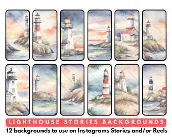 Instagram IG Historias de redes sociales y carretes Fondos Tema de faros de acuarela Asistente virtual Creador de contenido